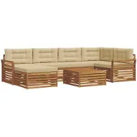 vidaXL Outdoor-Sofagarnitur 7 Stk. Natur und Beige