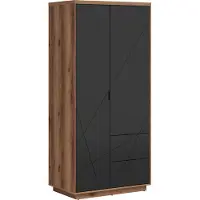 Petits-meubles Schrank Sven mit 2 Schubladen und 2 Türen, Schwarz und Holzoptik, 201cm