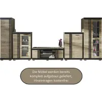 Meblomania Wohnwand BRINX, Kleiderschrank, TV-Schrank, Vitrine, Kommode, Kombivitrine - Trüffel Eiche