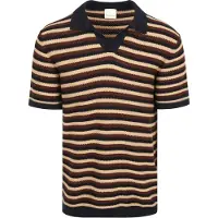 KnowledgeCotton Apparel Braunes gestreiftes Polo-Shirt aus Strick