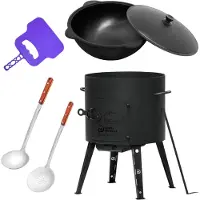4BIG.fun Ø40 Uchag 2mm Stahl Utschak 12L Kazan Grillfächer Schaumkelle Suppenkelle Utschak Utschag Kasan Feldküche Außenküche Eintopfofen Gulaschkanone