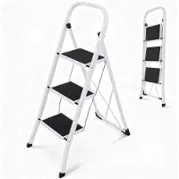 Sekey Trittleiter Klappleiter 3 Stufen – bis 150 kg, rutschfest, Lock-Klappsperre, Haushaltsleiter