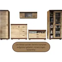 Meblomania KOMBO Wohnwand 5-teilig - Schrankwand, TV-Element, Kombi-Vitrine - Goldene Eiche