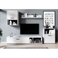 IMV Wohnwand Halle modern weiß 4-teilig mit Kunststoffoberfläche, ABS-Kanten und schwarzen Griffen