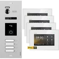 Balter EVO HD Silber RFID/Fingerprint 4x7" Weiß Video Türsprechanlage Set 4 Familienhaus