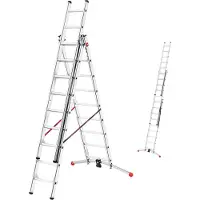 Hailo Leiter HobbyLOT, 3-teilige Alu-Kombileiter, 3 x 9 Sprossen, Lot-System