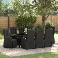 vidaXL Möbel 9-teiliges Garten-Esszimmer-Set mit Kissen aus schwarzem Poly-Rattan - Gartenstühle CHY9176682