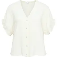 Object Damen Tops & T-Shirts Objframe 2/4 V-neck Re Top - Gebroken Wit - Größe 34