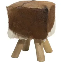 Beliani Hocker Lammfell / Teakholz weiss / braun DALTON
