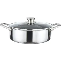 Cheffinger Schmortopf 24 cm aus Edelstahl mit Glasdeckel Antihaft - Wabenstruktur Bräter
