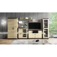 Meblomania Wohnwand FENIX Anbauwand 6-teilig Schrankwand, Kleiderschrank, Fernsehschrank, Vitrine, zwei Wandregale, Kommode, Sonoma Eiche