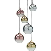 Beliani Hängelampe Halbdurchsichtig Messing Kupfer Silber Glasschirme Eisen 6 Leuchte Modernes Design Wohnaccessoires Wohnzimmer