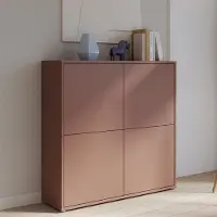 Forte ALICE SPRINGS Highboard 120 130, moderner Schrank mit 4 Schranktüren, Wohnzimmer, Schlafzimmer, Holzwerkstoff, Terrakotta, 124,5 cm breit x 121,5 cm hoch x 34,9 cm tief
