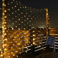 Lapalife 1.5X1.5m LED Solar Lichternetz Warmweiß 8 Lichtmodi Lichterkette Wasserdicht für Außen Party Garten Deko