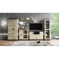 Meblomania Wohnwand FENIX Anbauwand 6-teilig Schrankwand, Kleiderschrank, Fernsehschrank, Vitrine, zwei Wandregale, Kommode, Canyon Eiche