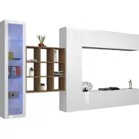 Freiraum Wohnwand >Benevent< (5-teilig) in Weiß Hochglanz - 350x180x30 (BxHxT)