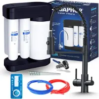 ARI Wasserfilter Set Morion mit 3-Wege Küchenarmatur Schwarz matt, Umkehrosmose, ausziehbare Brause, 360° schwenkbar