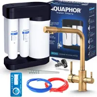 ARI Wasserfilter Set Morion mit 3-Wege Küchenarmatur Venom 1, Umkehrosmose, 5-Liter Tank, Messing