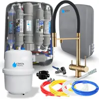 ARI Wasserfilter Set RO7 Slim mit 3-Wege Küchenarmatur HighFlex, 7-stufige Filtration, Gold