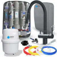 ARI Wasserfilter Set RO7 Slim mit 3-Wege Küchenarmatur Slender Schwarz Matt, 7-stufige Filtration, Mineralisierung