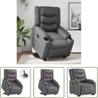 The Living Store Massagesessel mit Aufstehhilfe Grau Kunstleder