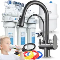 ARI Wasserfilter Set RO7 mit 3-Wege Küchenarmatur Nordic Grafit, 7-stufige Umkehrosmose, Mineralisierung