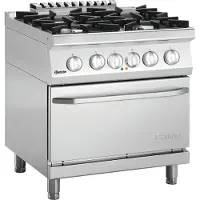 Bartscher Gasherd Serie 700 Modell 40 EB21, 800x690x920 mm, 126 Liter Backofen, Elektro/Gas