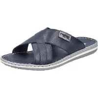 Rieker Herren Pantolette aus beschichtetem Leder mit Kreuzbandage 21082, Größe:44 EU, Farbe:Blau