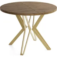 WFL GROUP Runder Tisch für das Esszimmer - 100 oder 120 cm Durchmesser - Klappbarer Tisch mit Pulverbeschichteten Goldenen Metallbeinen - Industriestil - 120 cm - Lefkas Eiche