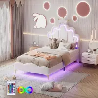 Xdovet Kinderbett,kronenförmiges bett, bett mit verstellbarer LED-Umgebungslichtstreifen, 90*200cm