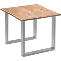 Casa Massiva Esszimmertisch 80x80 cm Quinn, echte Baumkante, naturfarben, massiver Esstisch aus Akazienholz, Metallbeine Silber, Baumkantentisch