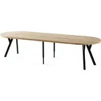 WFL GROUP Esstisch Rund Groß XXL Ausziehbar im Loft-Stil – 100 bis 300 cm – Extra Lang Ausziehtisch mit Schwarzen Holzbeinen, Industrieller Tisch für 5-16 Personen – Esszimmertisch – Eiche Hell Braun