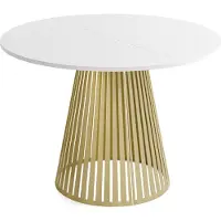 WFL GROUP Esstisch Rund Ausziehbar mit Lamellen im Loft-Stil – 100 bis 180 cm – Industrieller Tisch mit Goldenen Metallbeinen, Platzsparend für Wohnzimmer oder Esszimmer – Weiß