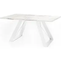 WFL GROUP Esstisch Colter Weiß im Modernen Still, Rechteckig Tisch in Weißer Marmoroptik - Ausziehbar von 160 cm bis 260 cm, Pulverbeschichtete Weiße Metallbeine - 160 x 80 cm - Marmor Weiß