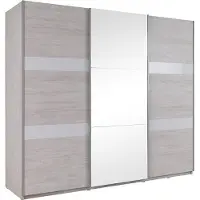 FURMEB Patryk Hojka Furmeb24 - DENVER 3-triger Schwebeschrank mit Spiegel, Kleiderschrank (Eiche wei / Wei glnzend+Spiegel) - Ohne LED