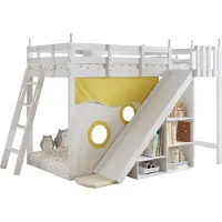 Xdovet Etagenbett,Holzbett mit Treppe und Zäune,mit Bettvorhang,Rutsche und Regal, Kinderbett mit Fallschutz und Gitter,Rahmen aus Kiefer