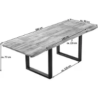Casa Massiva Baumkantentisch 180 (280) x 90 cm Noar, Mangoholz massiv, lackiert & naturfarben, Esstisch mit U-Metallgestell in Mattschwarz, echte Baumkante, inkl. 2 Ansteckplatten