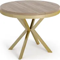 WFL GROUP Runder Ausziehbarer Esstisch - Loft Style Tisch mit Goldenen Metallbeinen - 90 bis 170 cm - Industrieller Tisch für Wohnzimmer - Kompakt - 90 cm - Sonoma Eiche