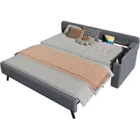 Xdovet Schlafsofa,Daybett(Grau)Tagesbett,Schlafsofa mit Lattenrost, mit ausziehbarem Ausziehbett mit Klappstaufach, usb+type-c, Leinen