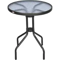 Northio Gartentisch Rund Balkontisch Metall Sicherheitsglas Ø60Xh70Cm Garten Balkon