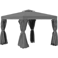 Welikera Gartenpavillon Pavillon 2,96 x 2,96 m Gartenzelt mit Doppeldach Festzelt Partyzelt mit 4 x Seitenteile Moskitonetz wetterfest Aluminium Polyester Dunkelgrau