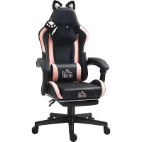 Dopwii Gaming-Sessel mit Katzenohren, neigbare Lehne, ausziehbare Fußstütze, bis 120 kg, Rosa/Schwarz