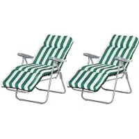 Welikera Gartenliegen 2er-Set klappbar mit Auflagen 60 x 75 x 102 cm Stahl Grün+WeiB