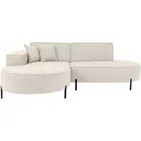 WFL GROUP Ecksofa 3-Sitzer im Loft-Stil, Skandi-Design – L-Form, Ecke Links – Hohe Metallfüße – inkl. Dekokissen, weiches Boucle – Creme