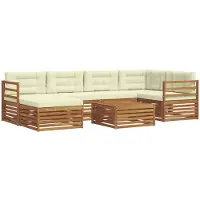 vidaXL Outdoor-Sofagarnitur mit Kissen 7 pcs Natur und Creme