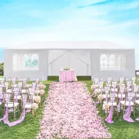 Xdovet Pavillon mit 8 abnehmbaren Seitenwänden Wasserdichtes Festzelt Gartenzelt Gartenpavillon für Camping Garten Hochzeit 3 x 9m Weiß