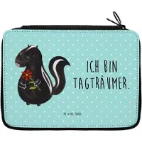 Mr. & Mrs. Panda Schreibmappe Stinktier Blume - Türkis Pastell - Geschenk, Träume, Wildtier, Etui, Federmappe, Mäppchen, Federmäppchen, Skunk, Dreams, Schlampermäppchen