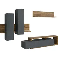 Furniture24 Wohnwand Bota 09 Schrankwand Hängeschrank Lowboard Hängeregal Stilvoll Wohnzimmer-Set Mediawand Schwarz