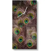 DEQORI Glasuhr 30x60 cm Zahlen 'Pfauenfedernpracht' Wanduhr Glas Uhr Design leise Küchenuhr