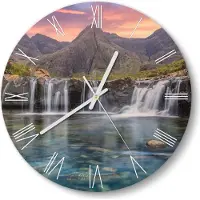 DEQORI Glasuhr Ø30 cm Römisch 'Wasserfälle im Abendlicht' Wanduhr Glas Uhr Design leise